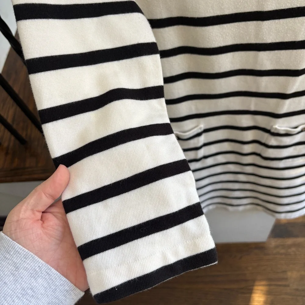 Kate Spade NY Havana White Black Striped 3/4 Sleeve Boat Neck Dress Size S